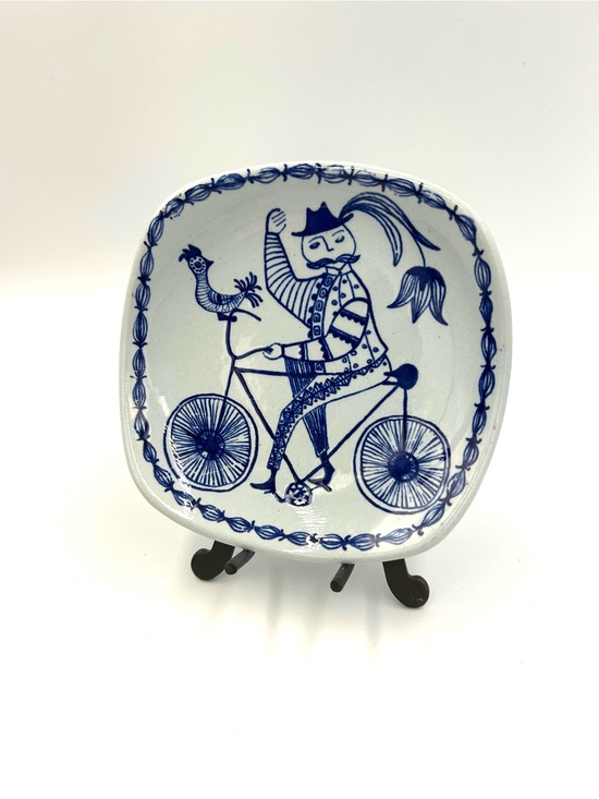 Stavangerflint Other - Stavangerflint Norway KARI NYQUIST Mustache Man on Bicycle 5” Mid-Century Plate